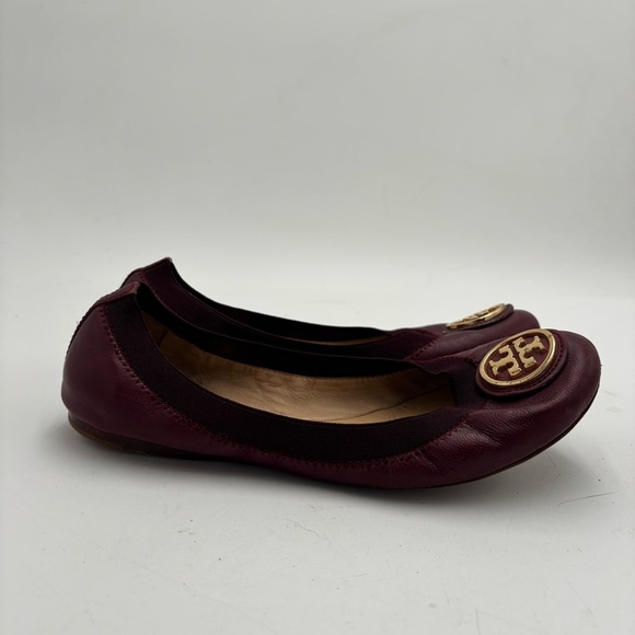 Tory Burch Women’s 7.5 Caroline Burgundy Leather Ballet Flats - Picture 1 of 7
